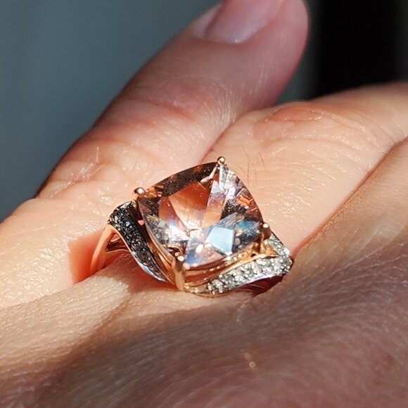 Not Silver 10k Solid NIB 2.27g Rose Gold Genuine Morganite Diamond Accent Size 7 - Picture 14 of 16